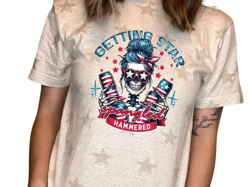 Unisex Getting Star Spangled Hammered July4th T-Shirt, Independence Day Skeleton Shirt Hoodie, Sweatshirt | TeeBloomCo.com
