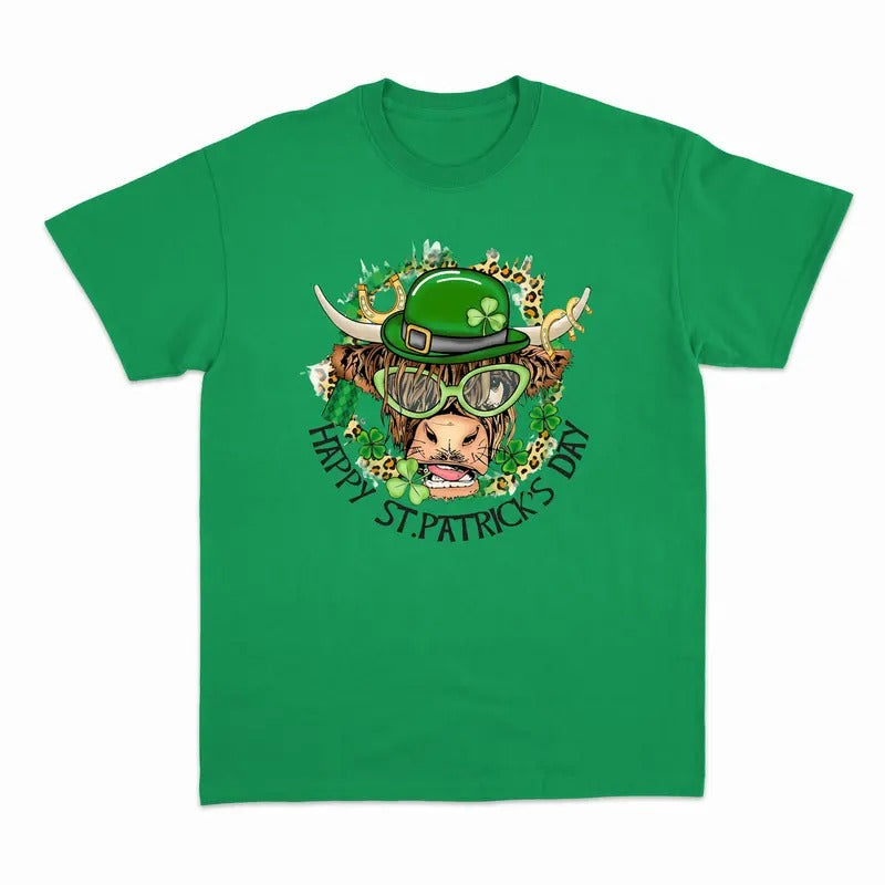 Unisex Happy St. Patrick's Day Highland Cow   T-Shirt  , Sweatshirt  and Hoodie | TeeBloomCo.com