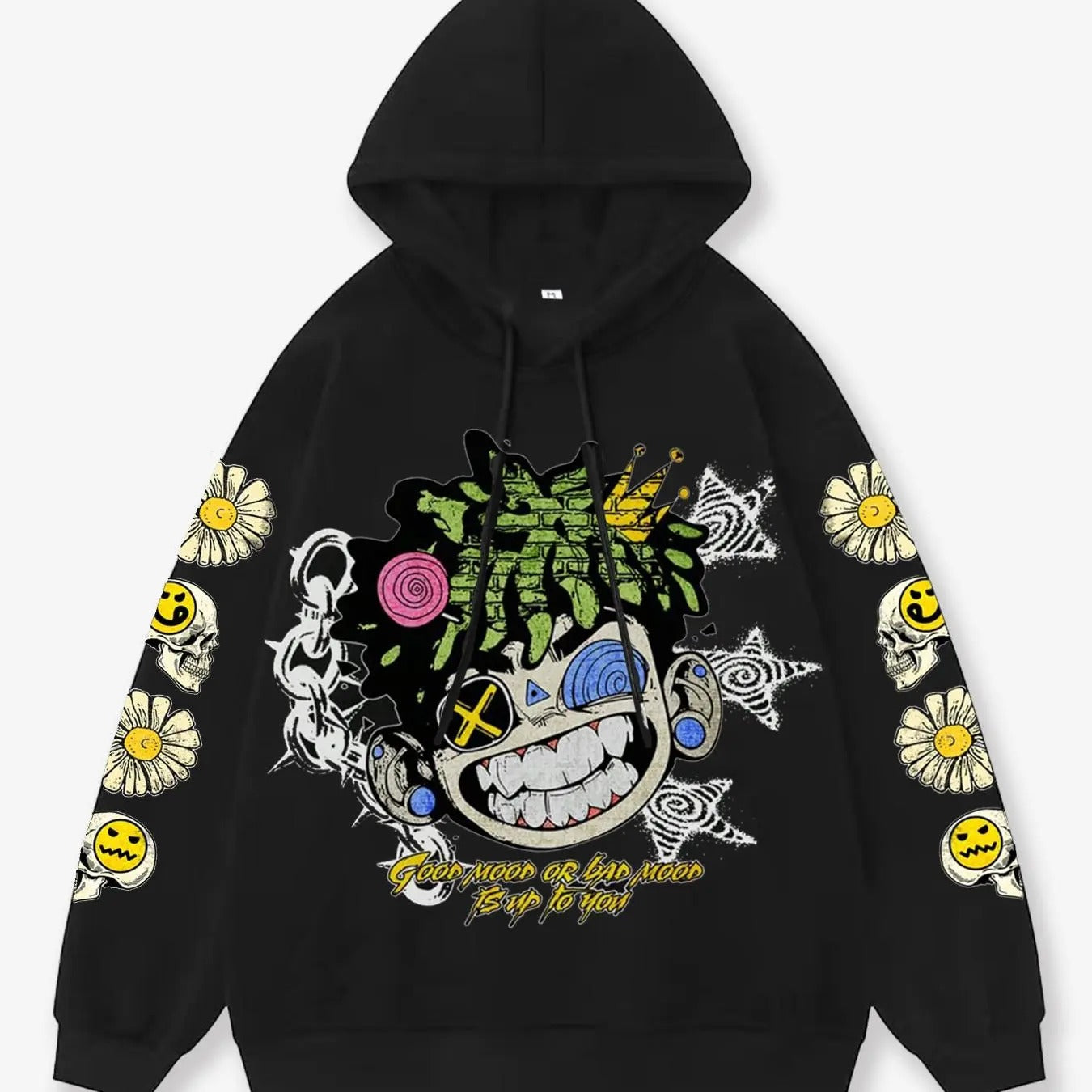 Unisex Men's Cartoon Smile Face Print Drawstring Hoodie, Regular Fit Casual Long Sleeve Hooded Sweatshirt, Men Clothes...