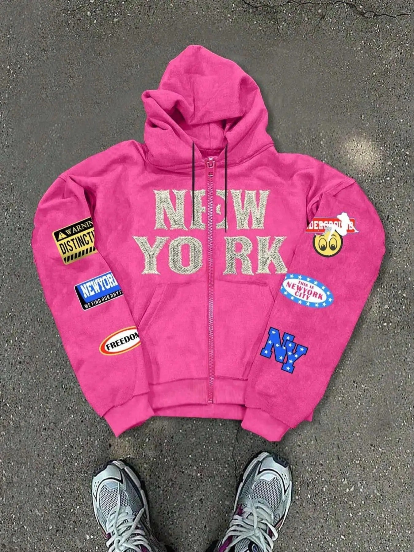 Unisex Men's New York Print Zip Up Hoodie, Casual Regular Fit Long Sleeve Hooded Sweatshirt for Spring & Fall, Mens...
