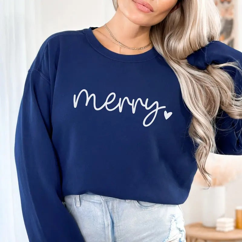 Unisex Merry Christmas Sweatshirt, Oversized Holiday Sweater, Loose Fit, Cotton and Polyester Blend - Pullover, Fabric...