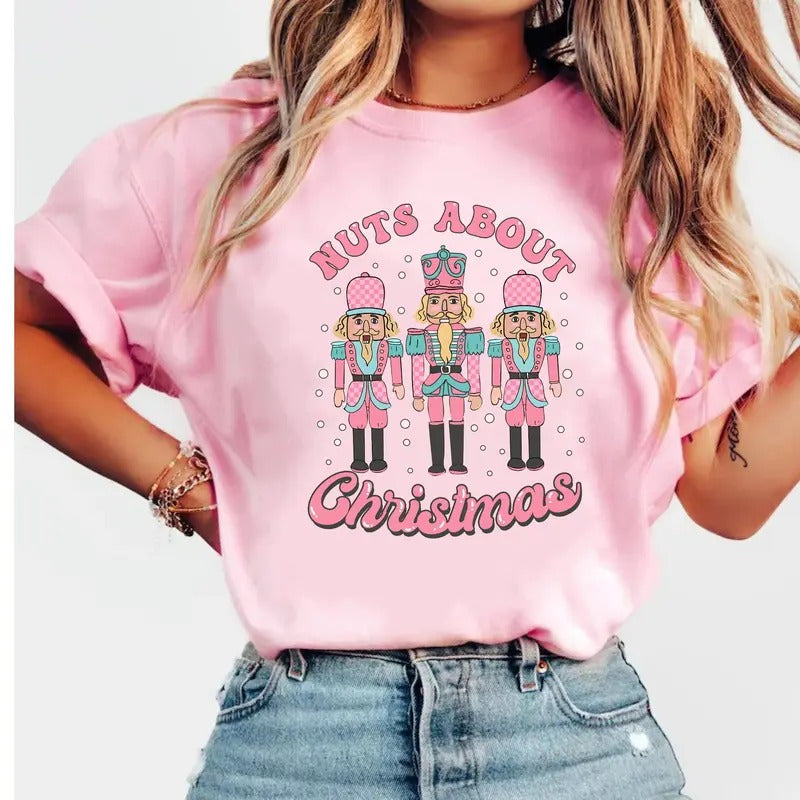 Unisex Nuts About Christmas Shirt, Winter Retro Tee, Graphic Tee, Vintage Shirt, Nutcracker, Christmas Tee, Medium-heavy...