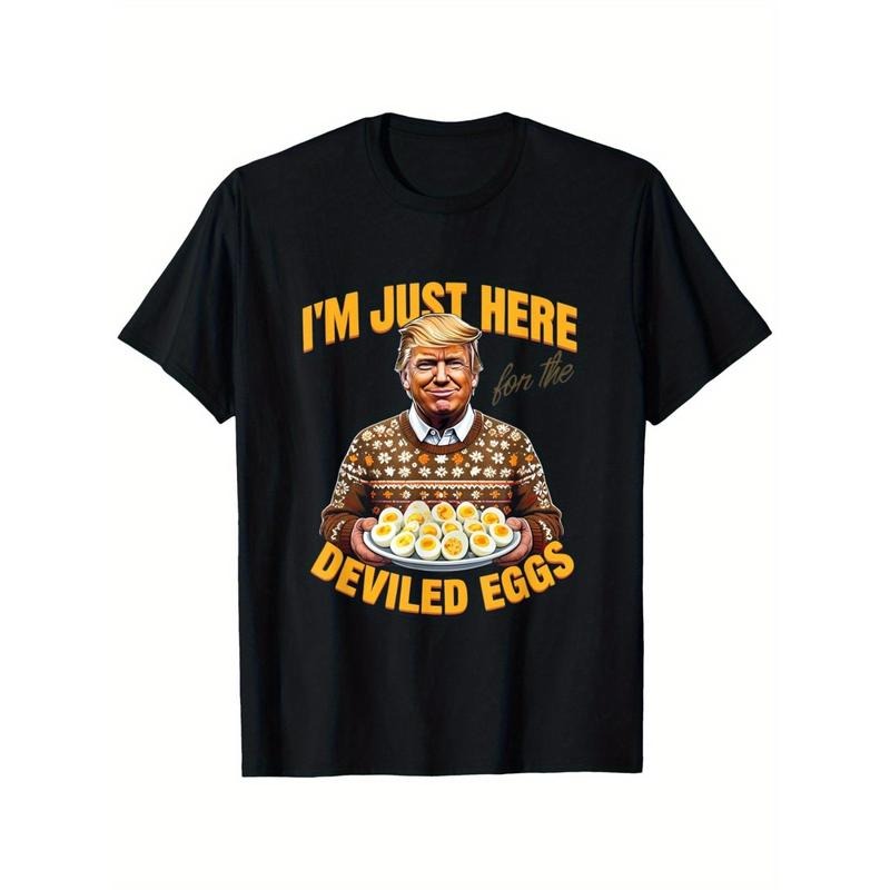 Unisex Thanksgiving T-Shirt - 100% Cotton Crew Neck Casual Tee with "I'm Just Here for the Deviled Eggs" Print, Slight...