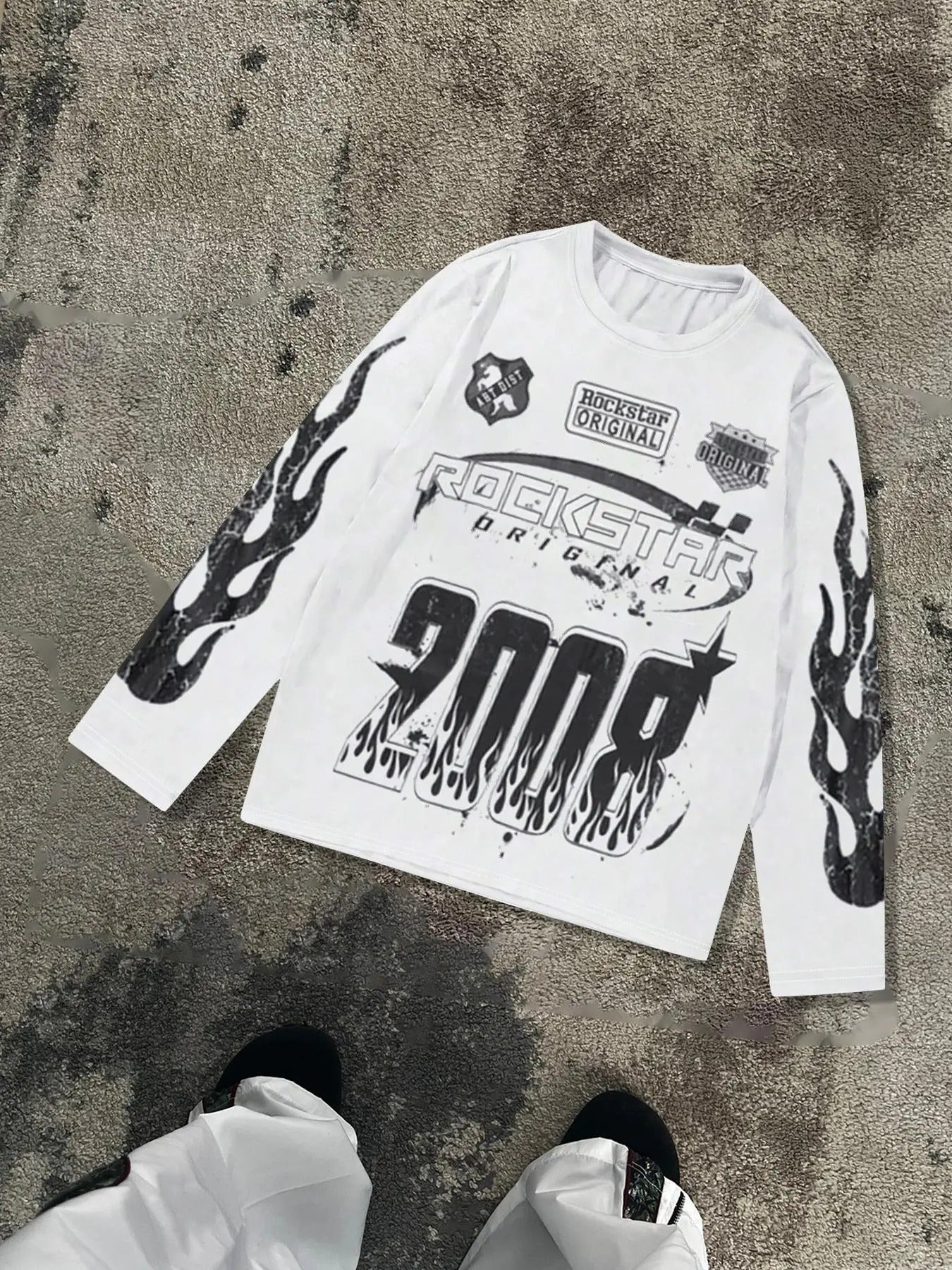 Unisex's Fire & Letter Print Long Sleeve Graphic Tee, Street Fashion Casual Round Neck T-shirt for Daily Wear, Unisex Top...