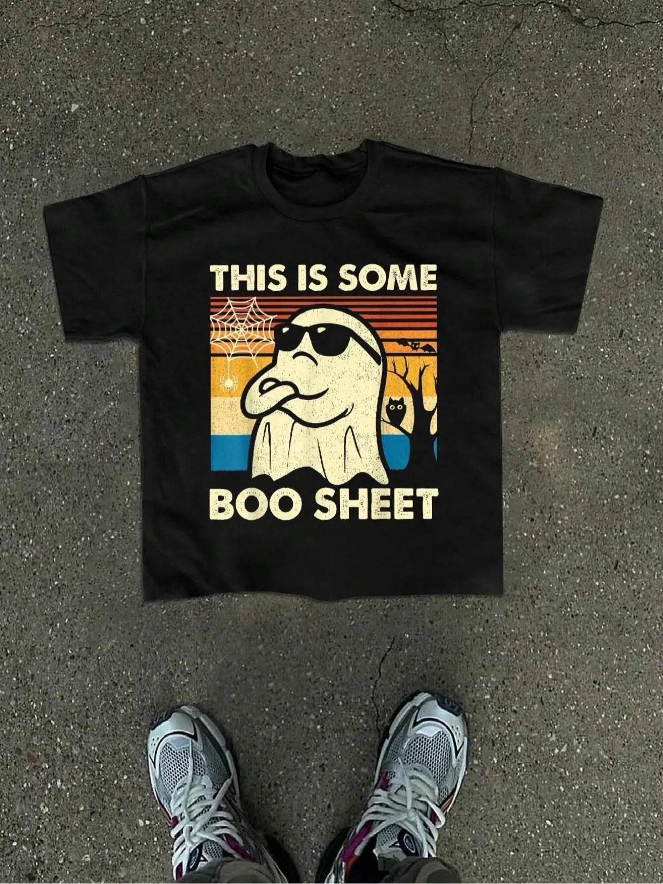 Unisex's Ghost & Letter Print Round Neck Tee, Regular Fit Street Fashion Short Sleeve T-shirt for Summer, Men's Top for...