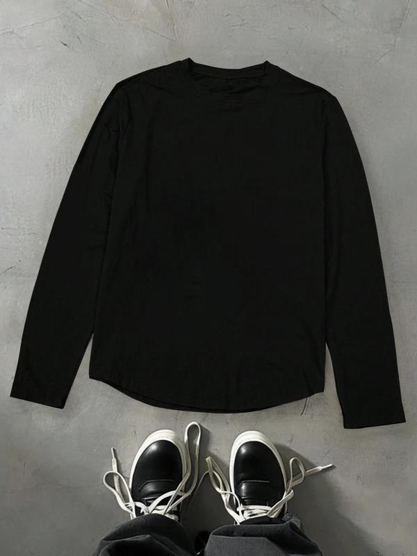 Unisex's Solid Long Sleeve Tee, Street Fashion Casual Crew Neck T-shirt for Daily Wear, Men's Top for Spring & Fall...