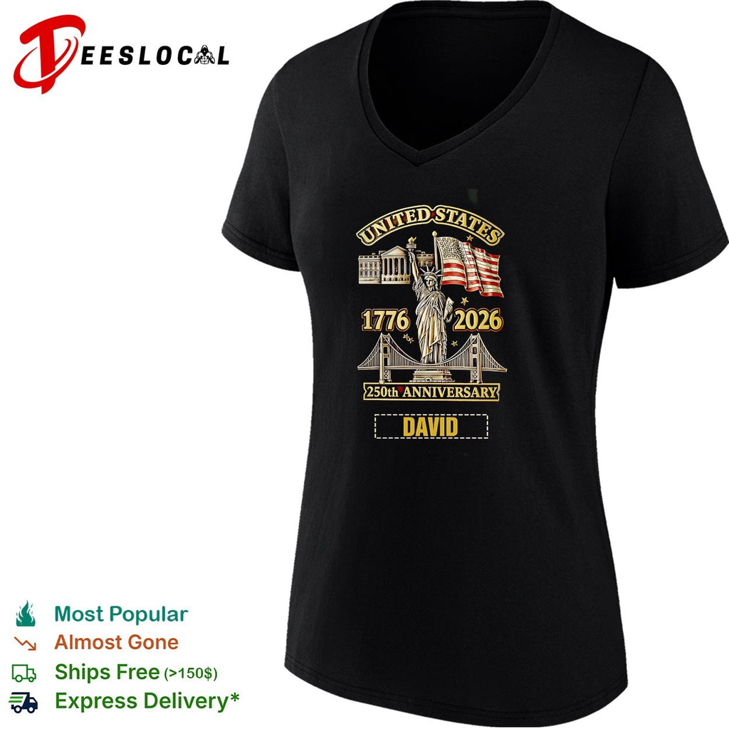 United States 1776 2026 250th anniversary David personalized patriotic name shirt