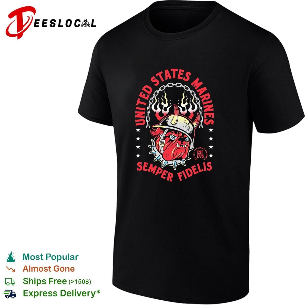 United States Marines Semper Fidelis bulldog flaming helmet est 1775 shirt