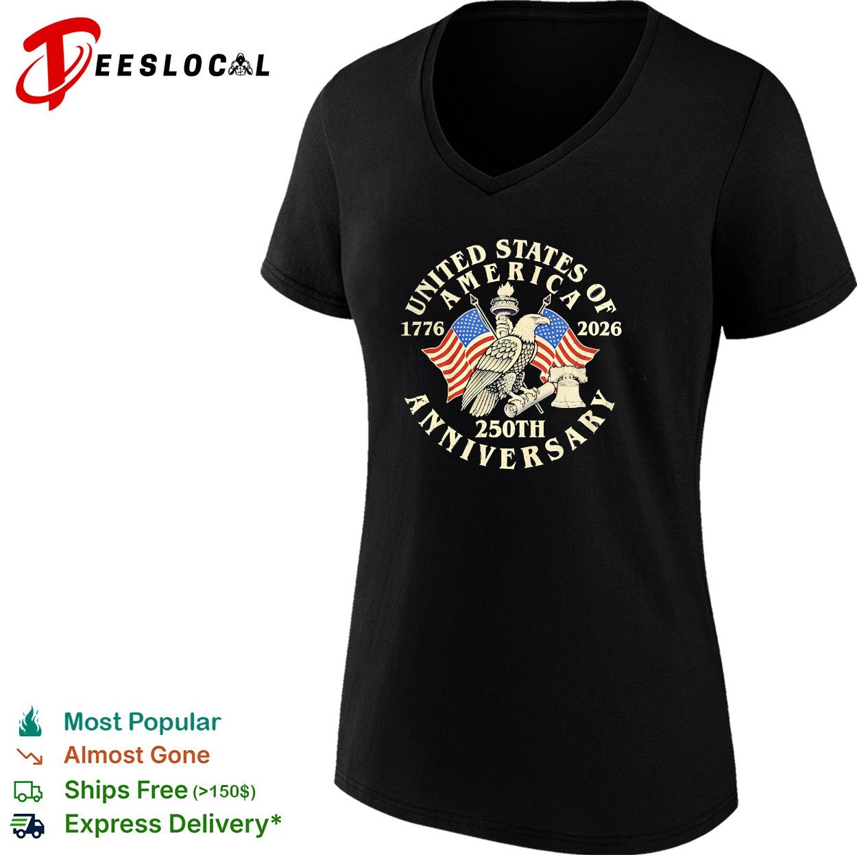 United States of America 1776 2026 250th Anniversary eagle flag bell shirt