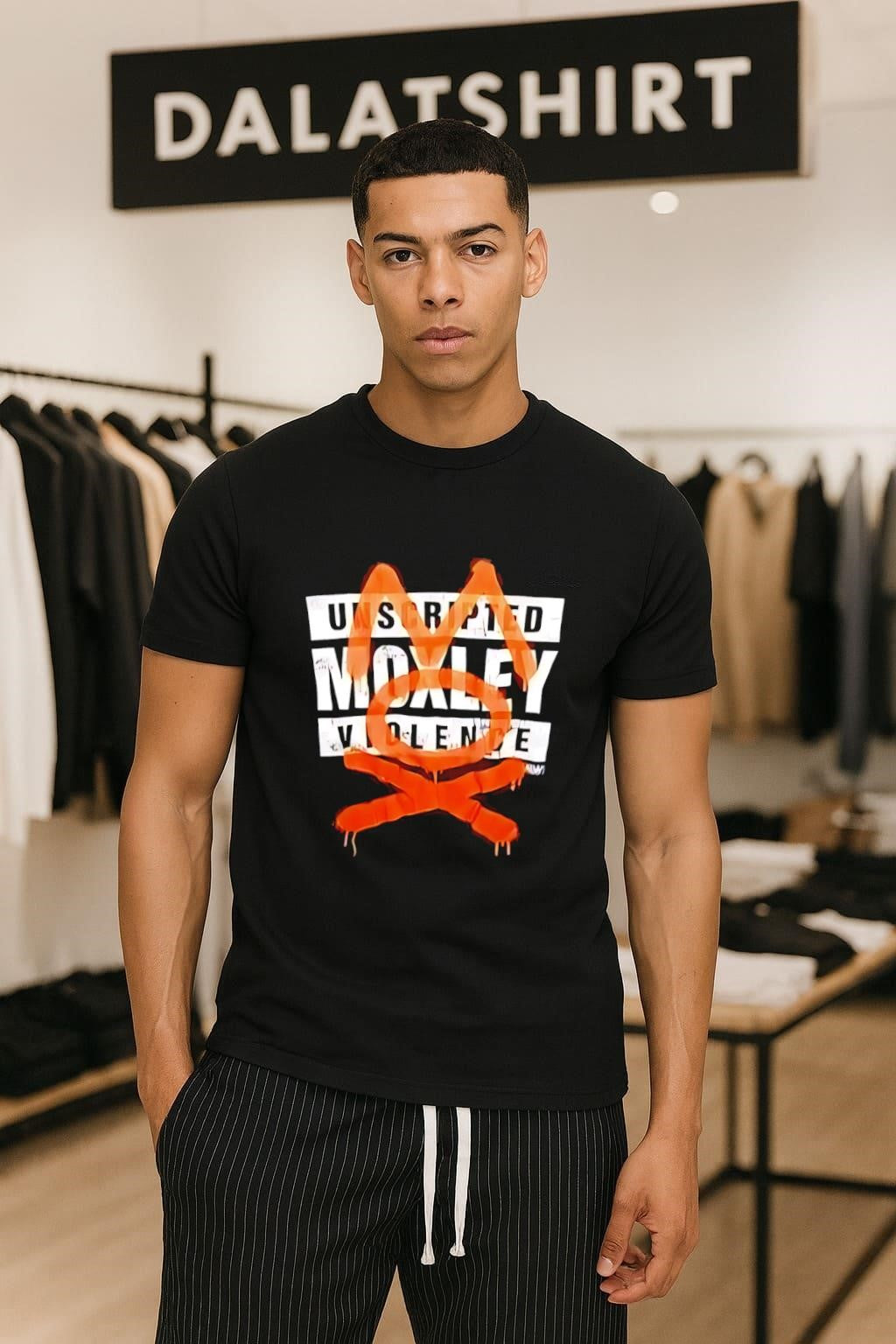 Unscripted Moxley Violence Orange Graffiti Mask Logo Graphics shirt
