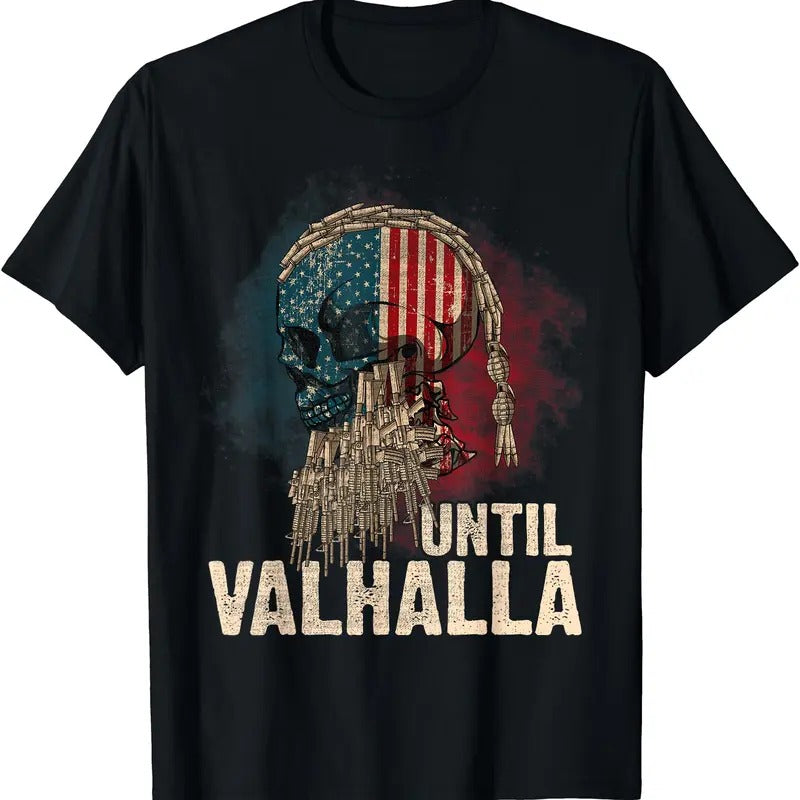 Until Valhalla Viking US Flag Vintage Shirt-Til Valhalla T-Shirt | Unisex cotton tee Gifts, Crewneck Hoodie, Sweatshirt