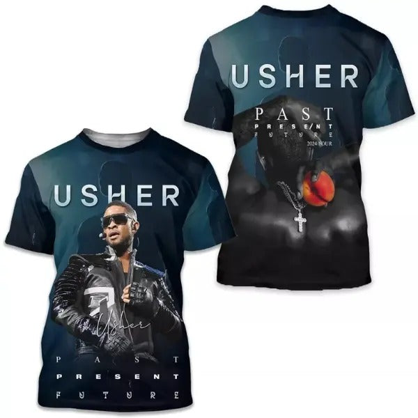 Usher Tour 2024 Shirt 3D, Usher Past Present And Future Tour Hoodie, Sweatshirt | TeeBloomCo.com