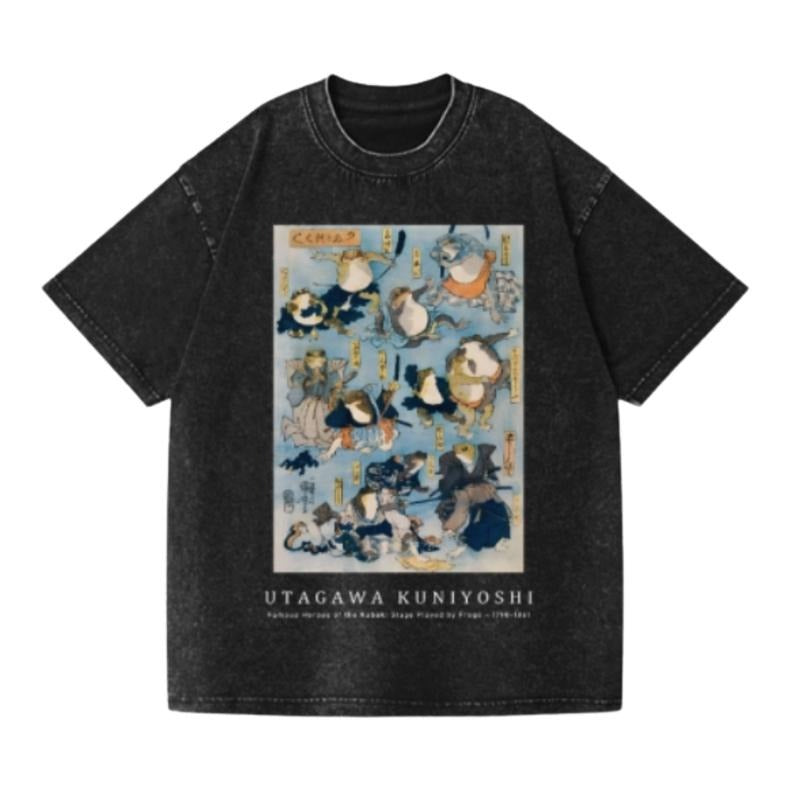 Utagawa Kuniyoshi Frogs Vintage Wash Japanese Design T-Shirt Hoodie, Sweatshirt | TeeBloomCo.com