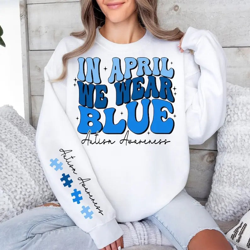 VXCHailey Riter In April We Wear Blue Premium Sweatshirt T-Shirts, Hoodie | TeeBloomCo.com