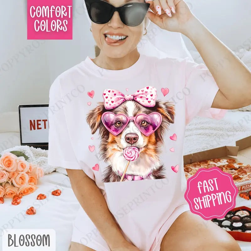 Valentine Australian Shepherd Shirt Comfort Colors, Valentine's Day Women's Tee, Cute Women's Tshirt Hoodie, Sweatshirt