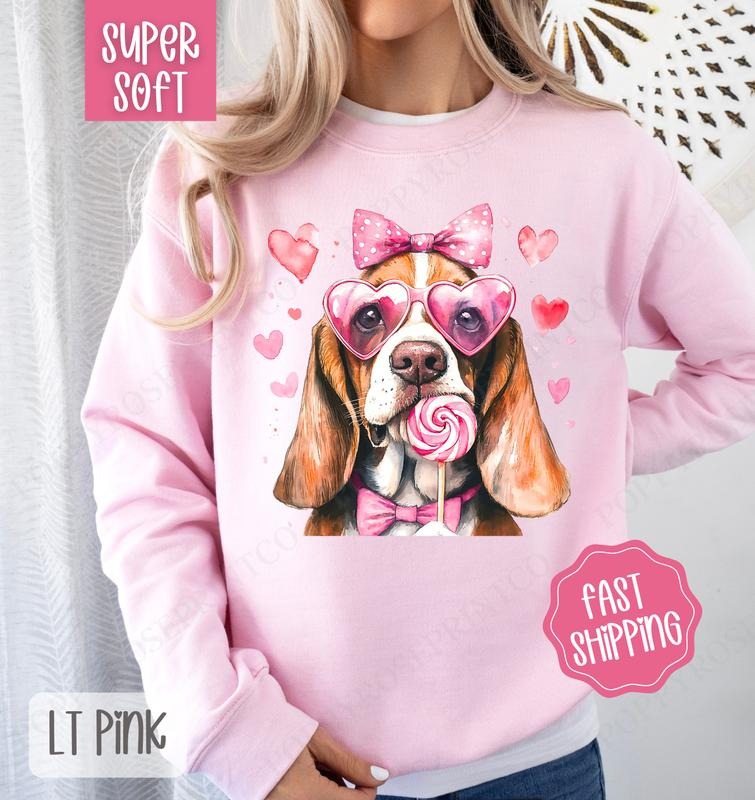 Valentine Bassett Hound Sweatshirt, Valentine's Day Crewneck, Cute Women's Sweater T-Shirts, Hoodie | TeeBloomCo.com