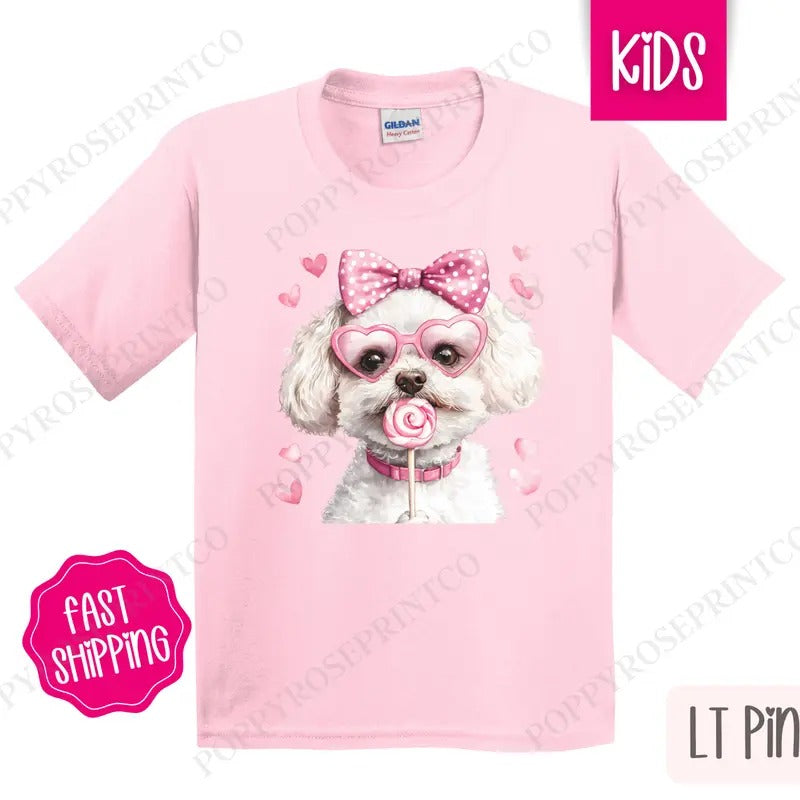 Valentine Bichon Kids Shirt - Valentine's Day Children's Tshirt - Cute Youth Tee Gildan Hoodie, Sweatshirt | TeeBloomCo.com