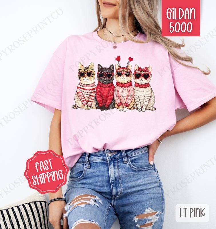 Valentine Cats Shirt Gildan, Valentine's Day Women's Tee, Holiday Cat Women's Tshirt Plus Sizes Hoodie, Sweatshirt