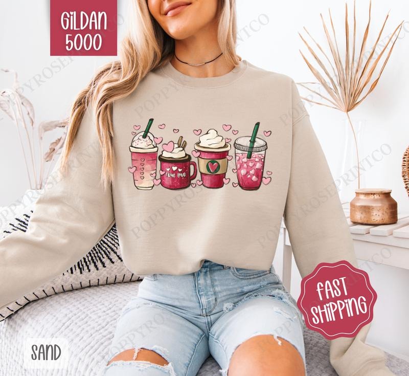 Valentine Coffee Sweatshirt, Coffee Lover Crewneck, Cute Women's Sweater T-Shirts, Hoodie | TeeBloomCo.com