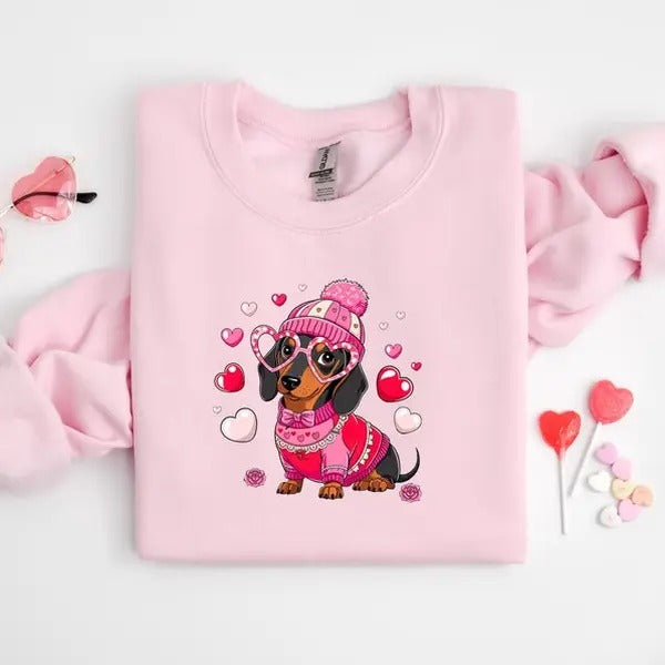 Valentine Dachshund Dog Shirt, Valentine's Day Dog Mom Shirt, Dachshund Valentines Day Sweatshirt Hoodie | TeeBloomCo.com