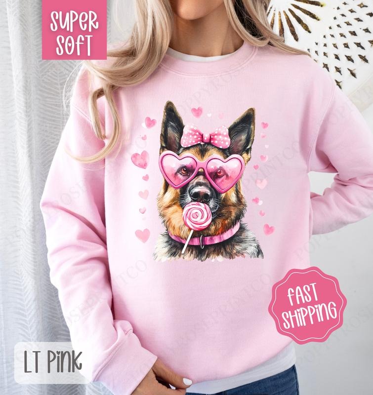 Valentine German Shepherd Sweatshirt, Valentine's Day Crewneck, Cute Women's Sweater T-Shirts, Hoodie | TeeBloomCo.com