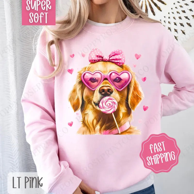 Valentine Golden Retriever Sweatshirt, Valentine's Day Crewneck, Cute Women's Sweater T-Shirts, Hoodie | TeeBloomCo.com