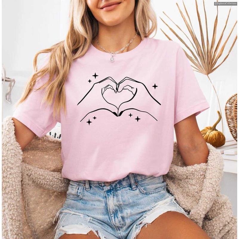 Valentine Heart Hands T-Shirt, Music Lover Gift Tee, Hand Heart Pose Graphic Tee, Matching Cute Heart Gesture Shirt, Fan...