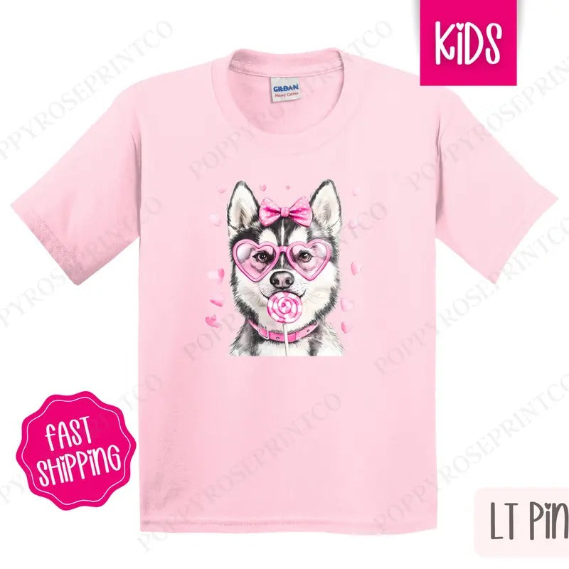 Valentine Husky Kids Shirt - Valentine's Day Children's Tshirt - Cute Youth Tee Gildan Hoodie, Sweatshirt | TeeBloomCo.com