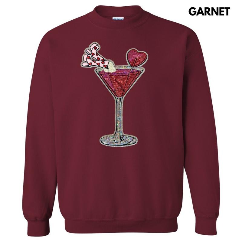 Valentine Martini Glass Sequin Patch Sweatshirt T-Shirts, Hoodie | TeeBloomCo.com