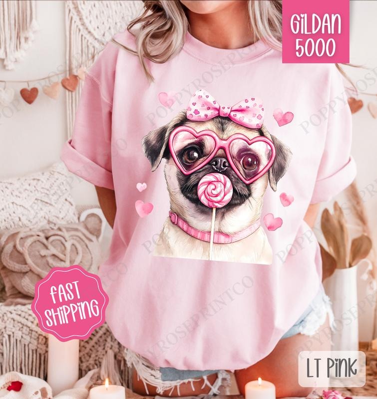 Valentine Pug Shirt Gildan, Valentine's Day Women's Tee, Cute Women's Tshirt Plus Sizes Hoodie, Sweatshirt | TeeBloomCo.com