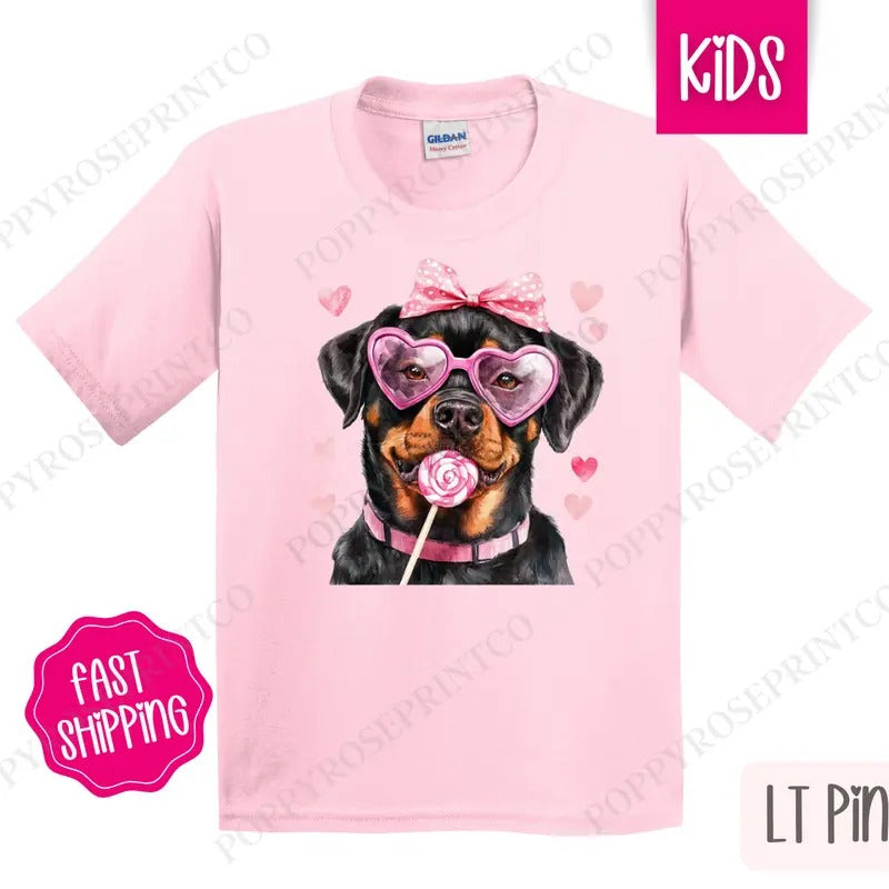Valentine Rottweiler Kids Shirt - Valentine's Day Children's Tshirt