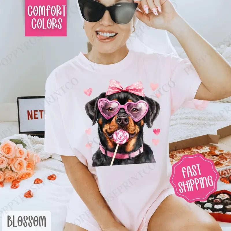 Valentine Rottweiler Shirt Comfort Colors, Valentine's Day Women's Tee, Cute Women's Tshirt Hoodie, Sweatshirt