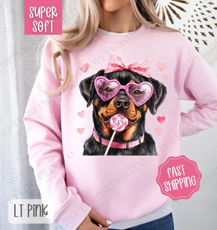 Valentine Rottweiler Sweatshirt, Valentine's Day Crewneck, Cute Women's Sweater T-Shirts, Hoodie | TeeBloomCo.com