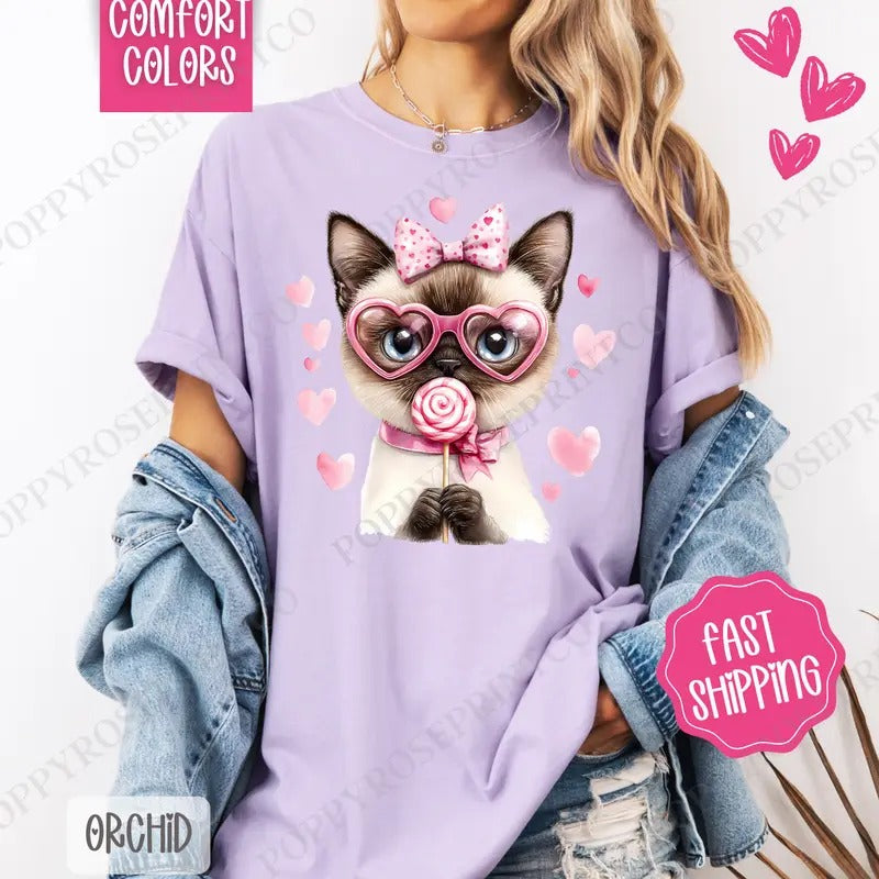 Valentine Siamese Cat Shirt Comfort Colors, Valentine's Day Women's Tee, Cute Women's Tshirt Hoodie, Sweatshirt