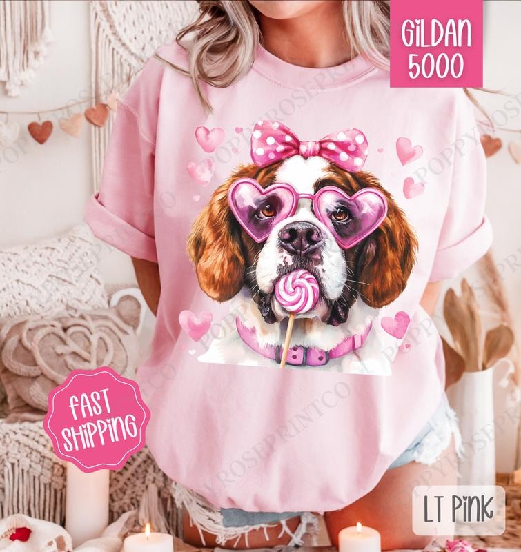 Valentine St. Bernard Shirt Gildan, Valentine's Day Women's Tee, Cute Women's Tshirt Plus Sizes Hoodie, Sweatshirt