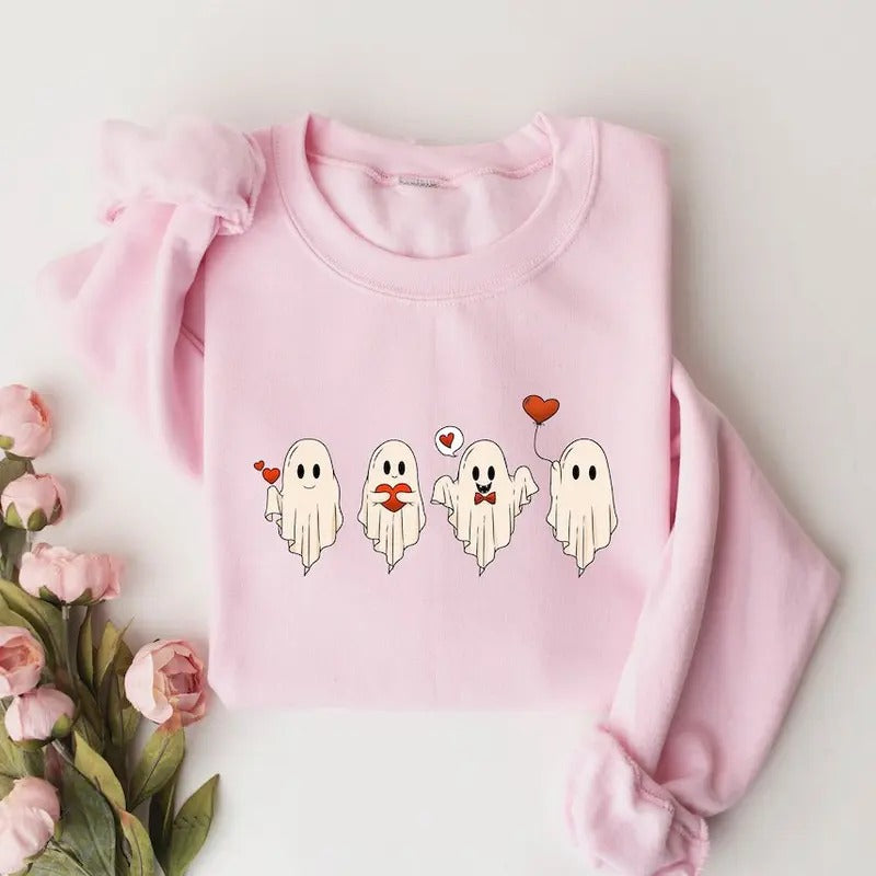 Valentine Sweatshirt, Valentines Day Sweatshirt, Valentines Ghost Sweatshirt, Cute Ghost Sweater, Valentines Gift, Spooky...
