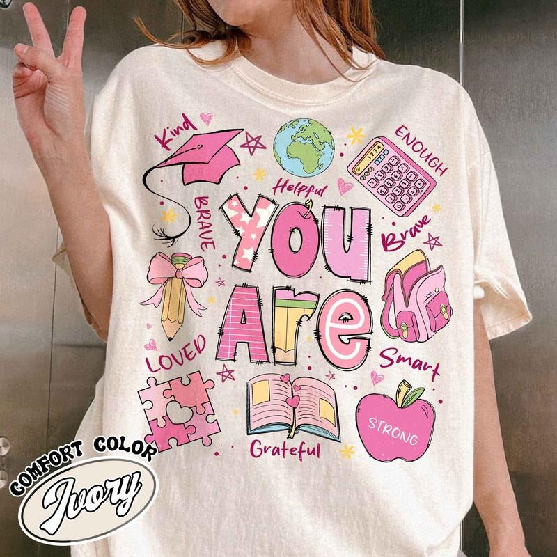 Valentine You Are Kind Loved Brave Enough Comfort Color Shirt, Back to School Shirt, Teacher Appreciation Shirt,...
