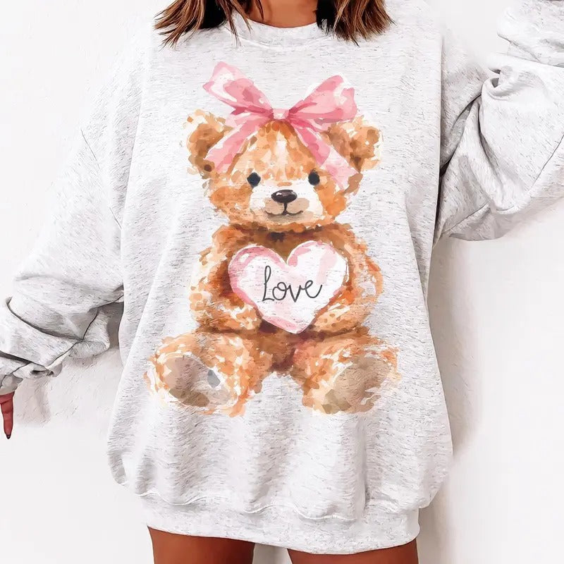 Valentine's Day Bear Coquette Sweatshirt, Bear With Heart Sweatshirt, Valentine's Day Sweatshirt, Valentine Shirt, Gift...