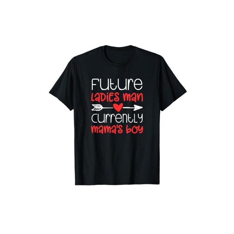 Valentine's Day Boy Cute Ladies Man Mama's Casual 220g Pure Cotton Black T-shirt made in usa Hoodie, Sweatshirt