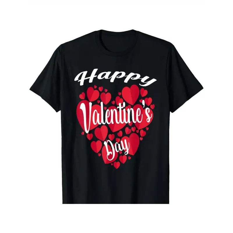 Valentine's Day Love: Couples' Matching Red Hearts T-Shirts- Casual Cotton, Non-Woven Fabric, Loose Fit made in usa...