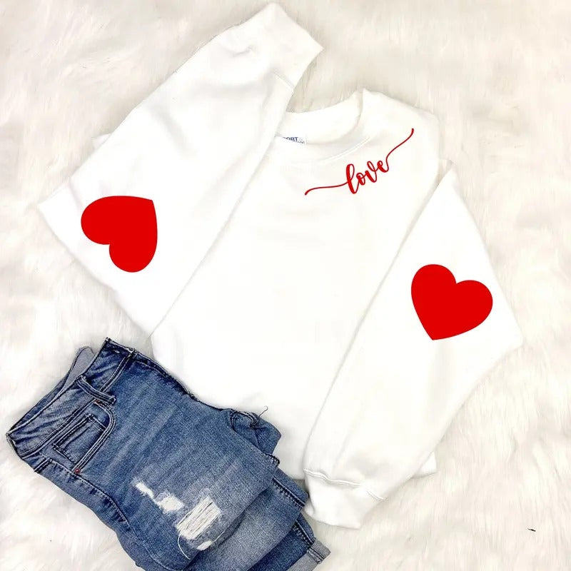Valentine's Sweatshirt with Heart Elbow Patch, Cute Love Heart Sweater - Fabric, Cotton T-Shirts, Hoodie | TeeBloomCo.com