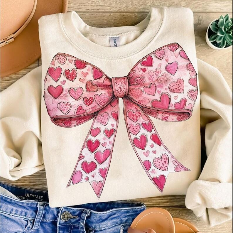 Valentine's day Heart Coquette bow Sweatshirt Retro Valentine  , Valentine's Day Sweatshirt T-Shirts, Hoodie | TeeBloomCo.com