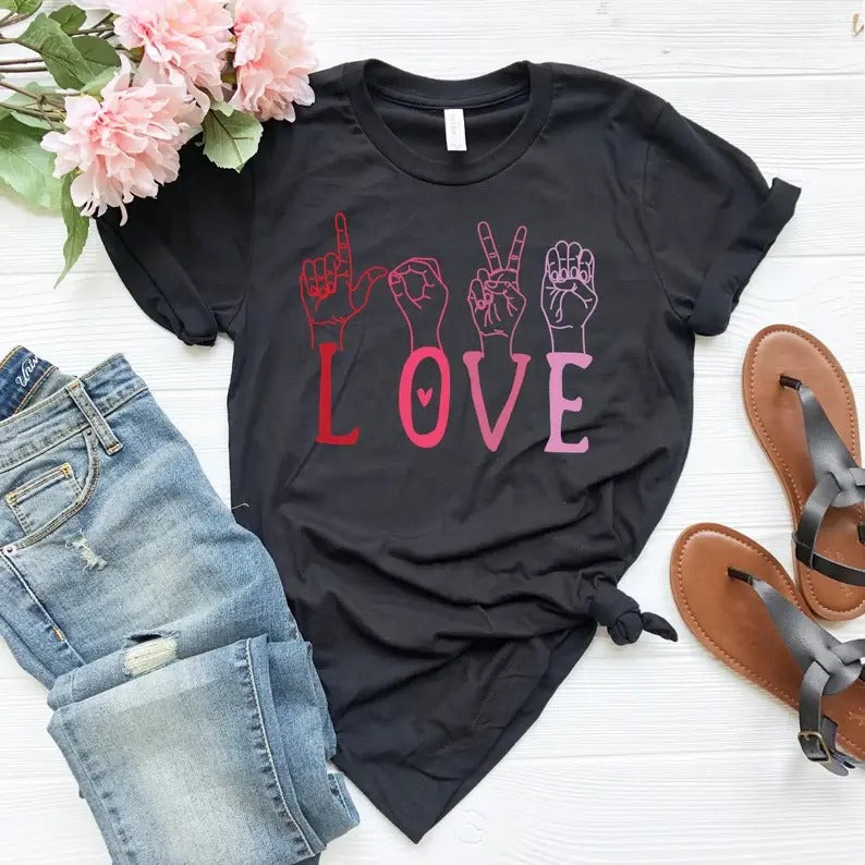 Valentines Day ASL Shirt,Love Shirt Sign Language Sweatshirt, Hoodie, T-Shirt | TeeBloomCo.com