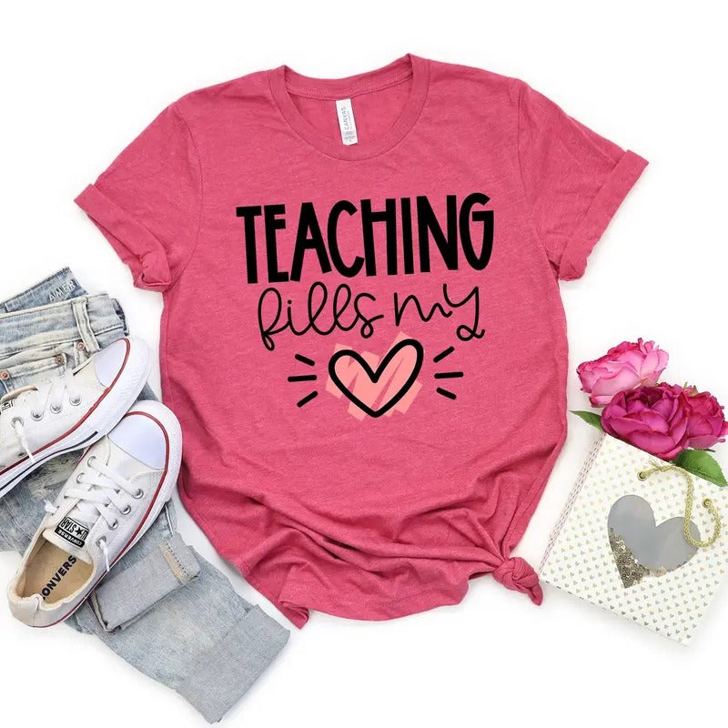 Valentines Day Shirt For Teachers Teaching Fills My Heart Shirt Teacher Valentine Shirt Teacher Valentine's Day Teacher...