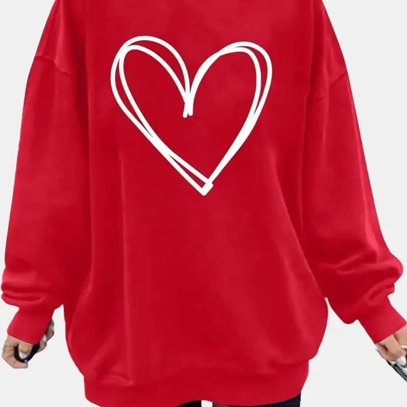 Valentines Day Sweatshirt Women Oversized Love Heart Shirt Pullover Valentine's Long Sleeve Tops Hoodie | TeeBloomCo.com