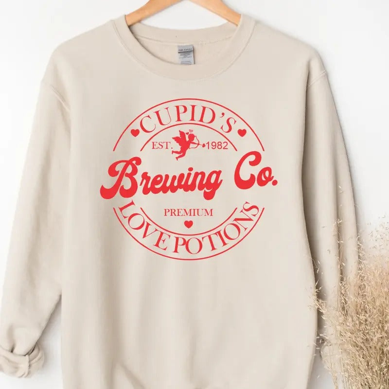 Valentines Day Sweatshirt, Cupid's Brewing Co Premium Love Potions Est 1982, Cupid Premium Sweater, Cute Valentines Day...