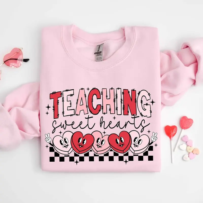 Valentines Day Teacher Sweatshirt, Teaching Sweethearts Shirt - Fabric Hoodie | TeeBloomCo.com