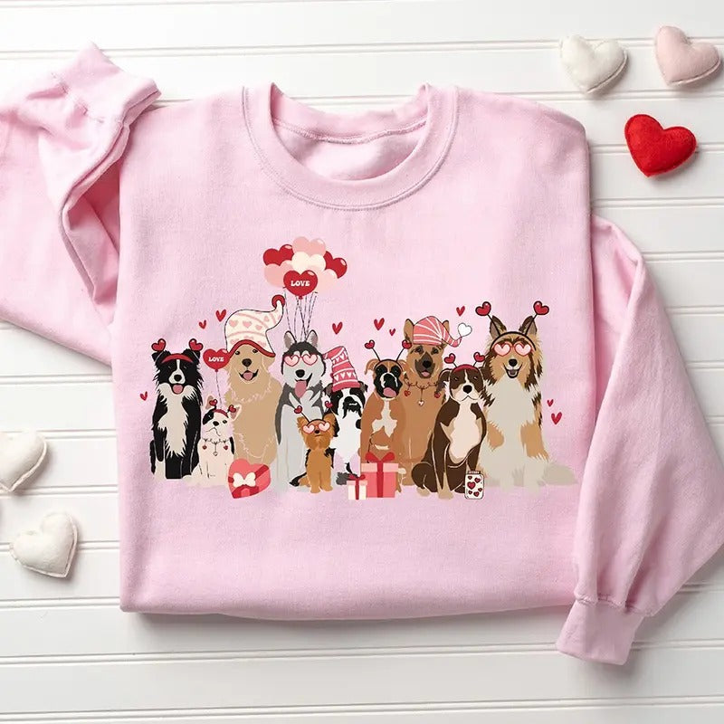 Valentines Dogs Crewneck Sweatshirt, Hoodie, T-shirt | TeeBloomCo.com