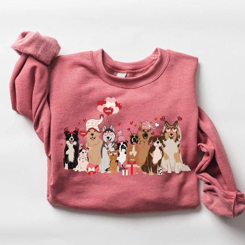 Valentines Dogs Sweatshirt, Dog Lover Sweater, Womens Valentines Sweatshirt, Valentines Dog Gift, Cute Gift for Dog...