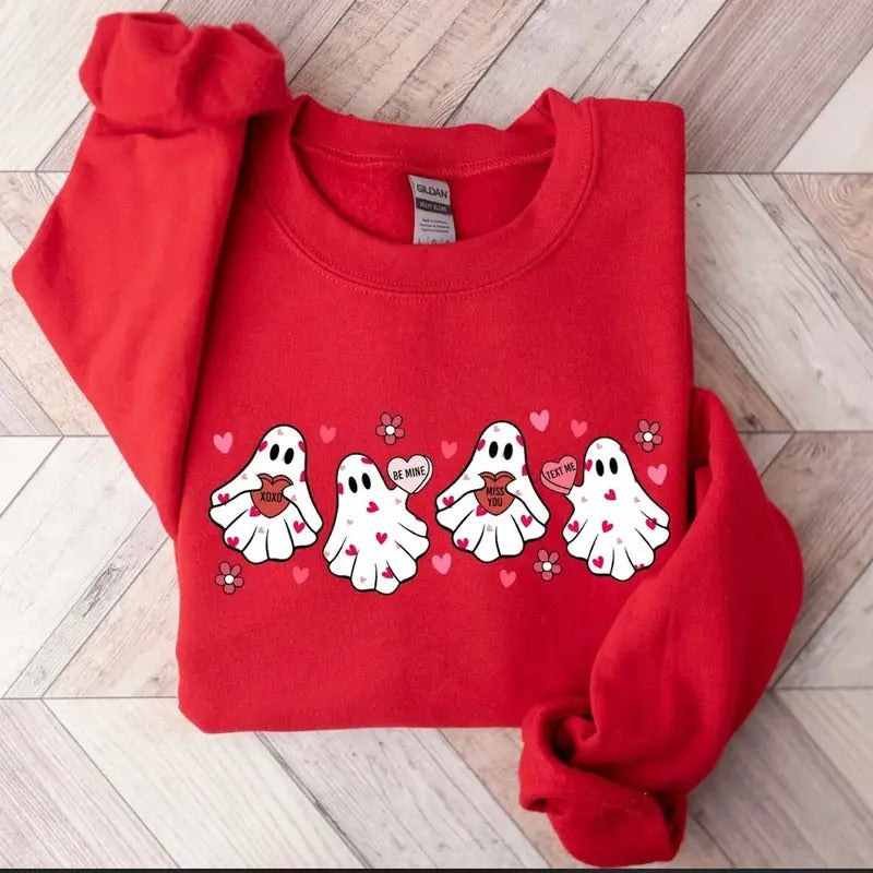 Valentines Ghost Sweatshirt,Cute Ghost Sweater, Spooky Valentine, Boo Boo Valentine, Valentines Day Gift, Husband...